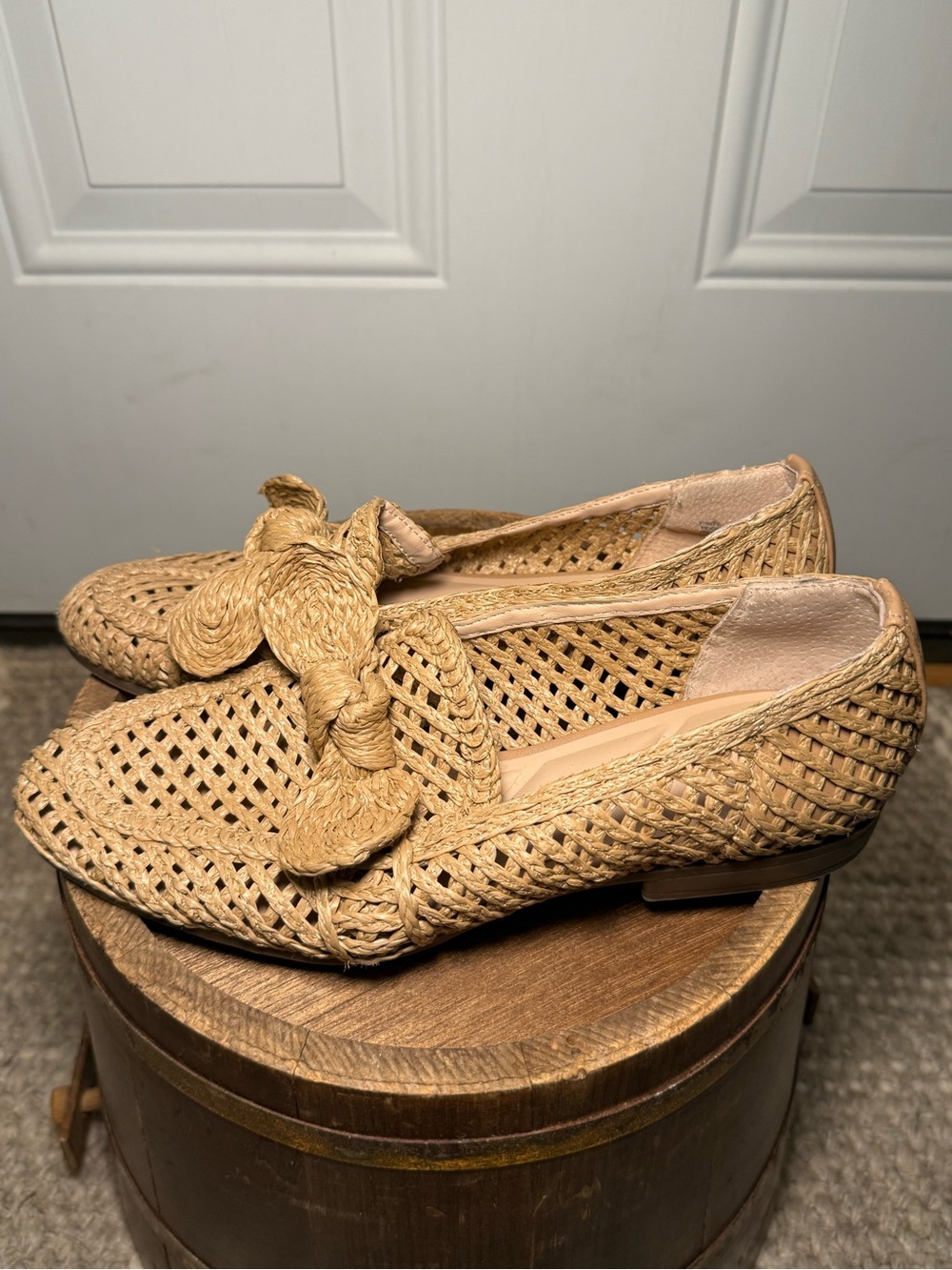 Charles David Finite Woven Raffia Bow Loafers in Tan - Picture 2 of 5